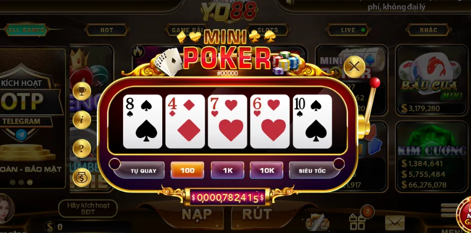 Một bàn cược tại game Mini Poker Yo88