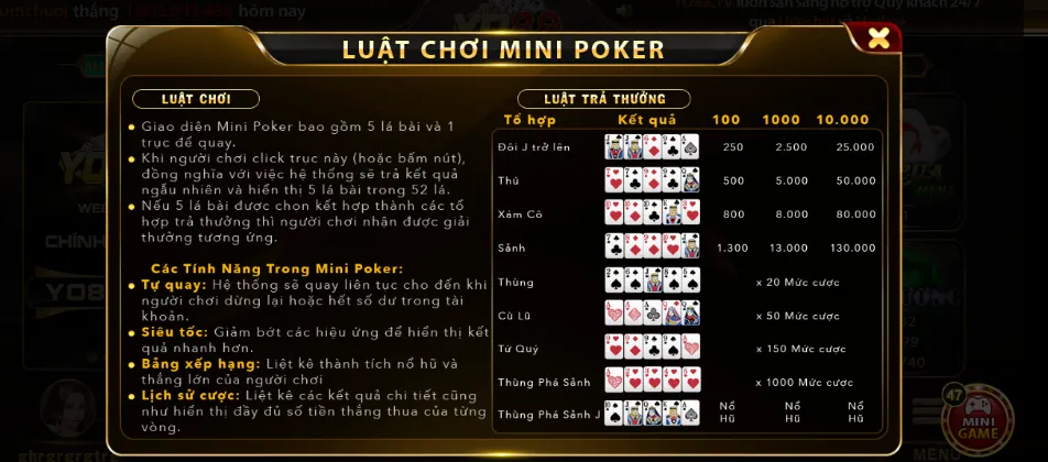 Hiểu thêm về luật chơi Mini Poker Yo88