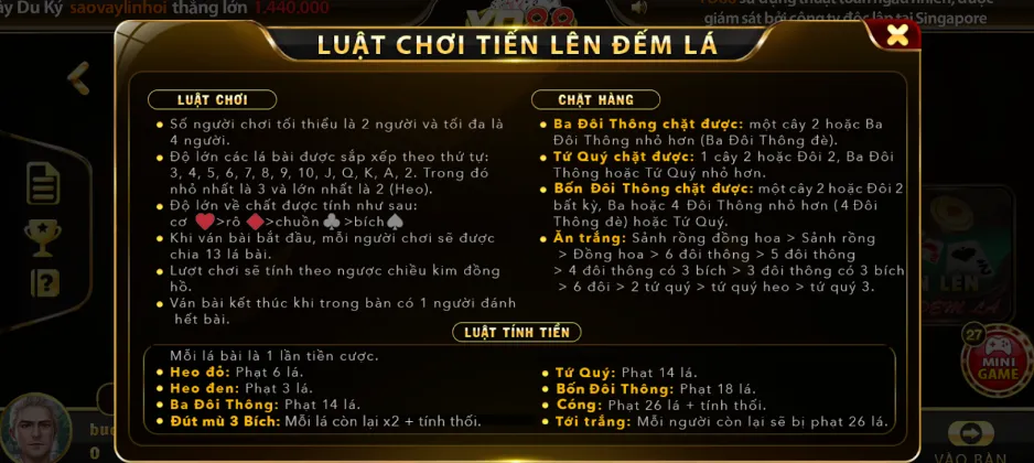 Luật tính tiền trong siêu phẩm game bài Tiến lên đếm lá